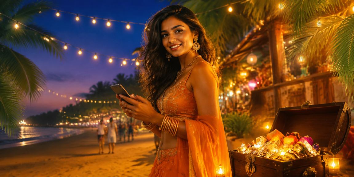 A mobile user enjoying 12582 casino by a beach in India